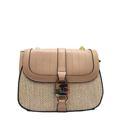 Sac Bandoulière Nuit Sablée – Rabat Cuir Nude & Base Tressée