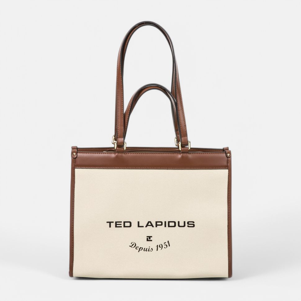 Sac Cabas Héritage Classique – Toile Écrue & Cuir Chocolat Ted Lapidus