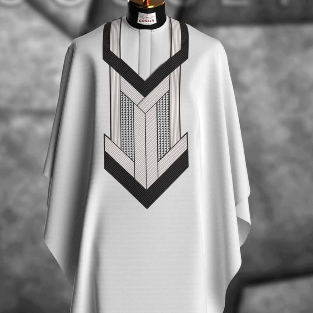 Grand Boubou Homme Blanc avec Broderie Géométrique 'Graphique Chic