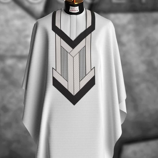 Grand Boubou Homme Blanc avec Broderie Géométrique 'Graphique Chic