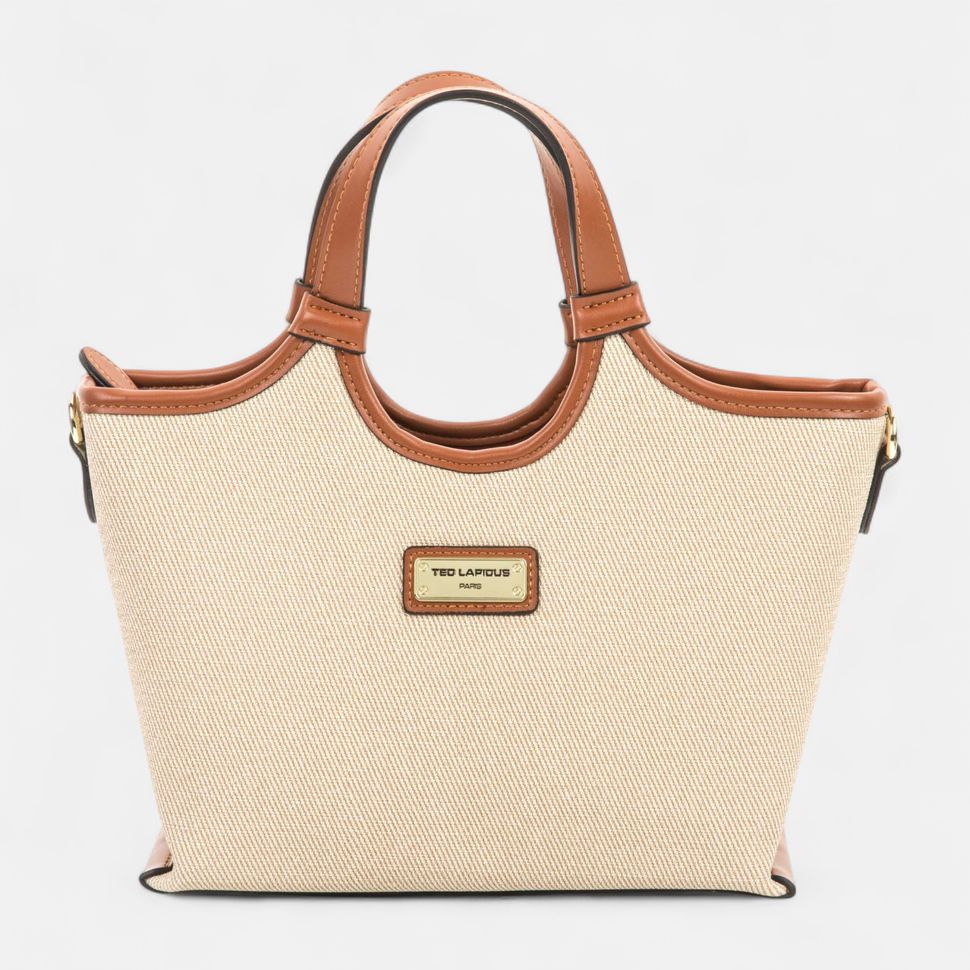 Sac Cabas Chic Ted Lapidus – Toile Tissée Beige et Finitions Camel