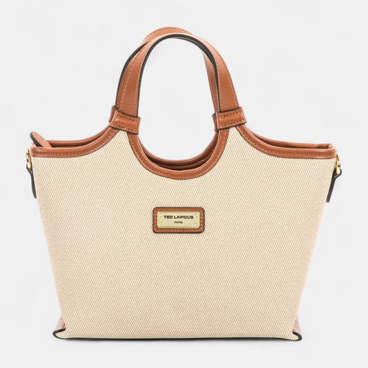 Sac Cabas Chic Ted Lapidus – Toile Tissée Beige et Finitions Camel