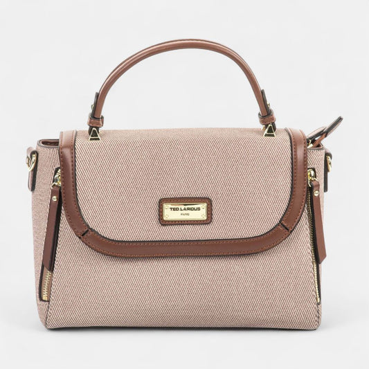 Sac à Main Élégant Ted Lapidus – Édition Toile Tissée et Cuir Marron