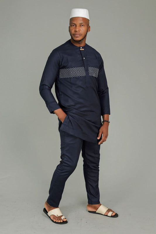 Ensemble Kaftan Moderne Bleu Nuit – Élégance Prestige