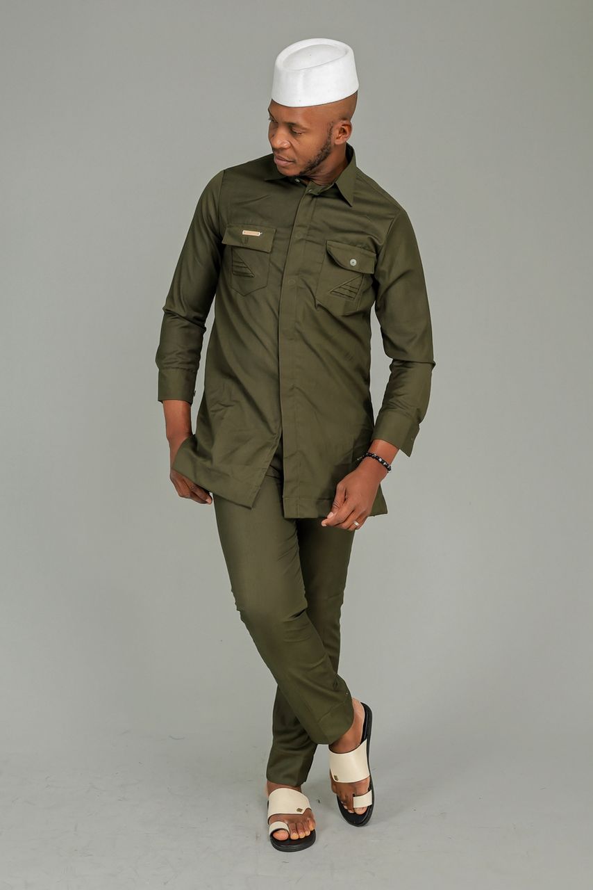 Ensemble Deux Pièces Homme Kaki – Style Militaire Chic Contemporain