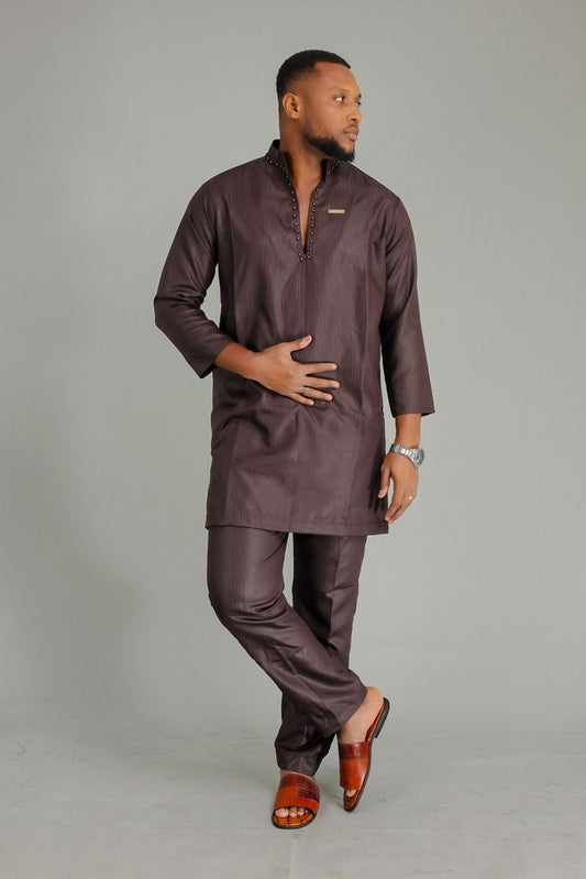 Ensemble Kaftan Moderne Marron Glacé – Charme et Finitions Cloutées