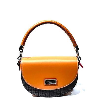 Sac à Main Horizon – Cuir Lisse Moutarde & Base Tressée Noire